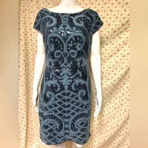 Adrianna Papell Blue Sleeveless Party Dress Embroidery and Sequins